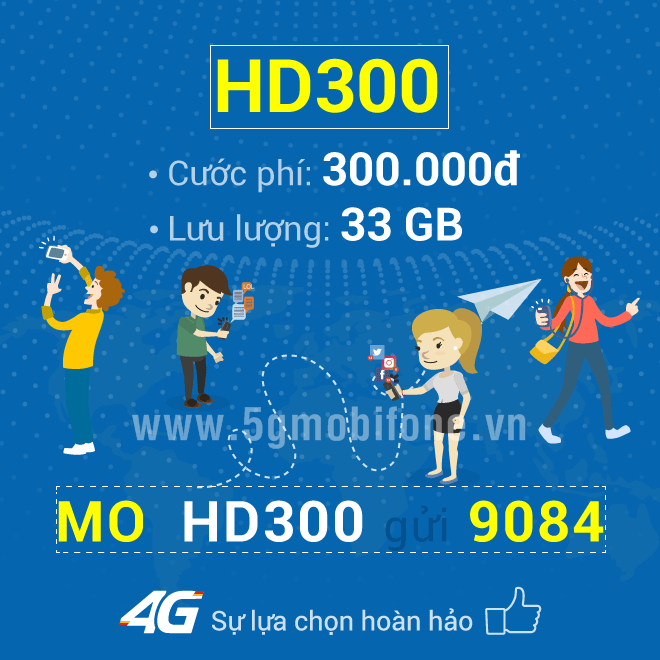 Đăng ký gói cước HD300 Mobifone nhận 33GB Data tốc độ cao 