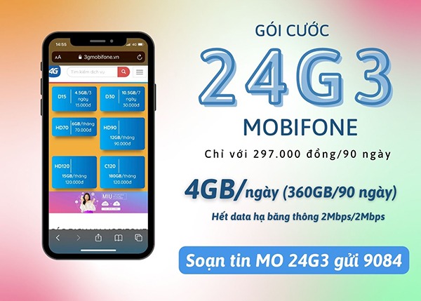 Cách đăng ký gói 24G3 Mobifone miễn phí 4GB/ngày liên tục 3 tháng
