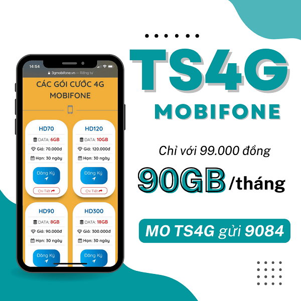 Đăng ký gói TS4G Mobifone miễn phí 90GB data trọn gói