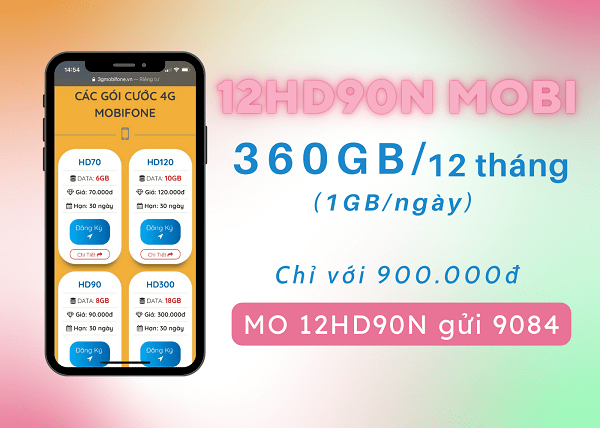 Đăng ký gói 12HD90N Mobifone nhận ngay 360GB data dùng thả ga 12 tháng