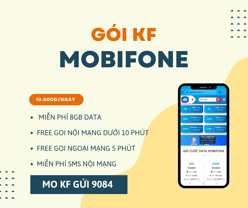 Đăng ký gói KF Mobifone nhận ngay 8GB data, Free gọi thoại