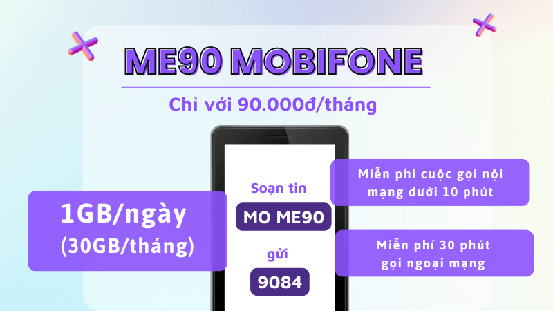 Đăng ký gói ME90 Mobifone có ngay 30GB/tháng, free gọi thoại