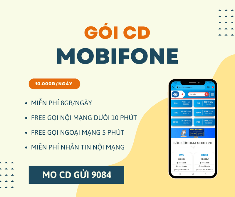 Đăng ký gói CD Mobifone nhận ngay 8GB, Free gọi và nhắn tin