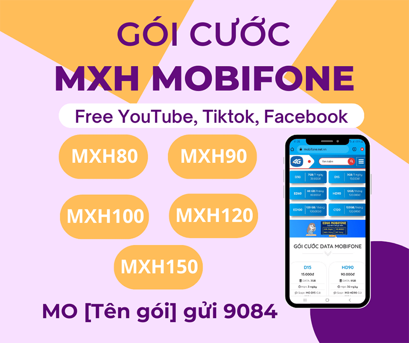 Đăng ký gói MXH Mobifone miễn phí data dùng Facebook, Tiktok, Youtube