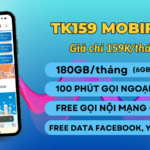 Đăng ký gói TK159 Mobifone ưu đãi 180GB, Free gọi, dùng Facebook, Youtube